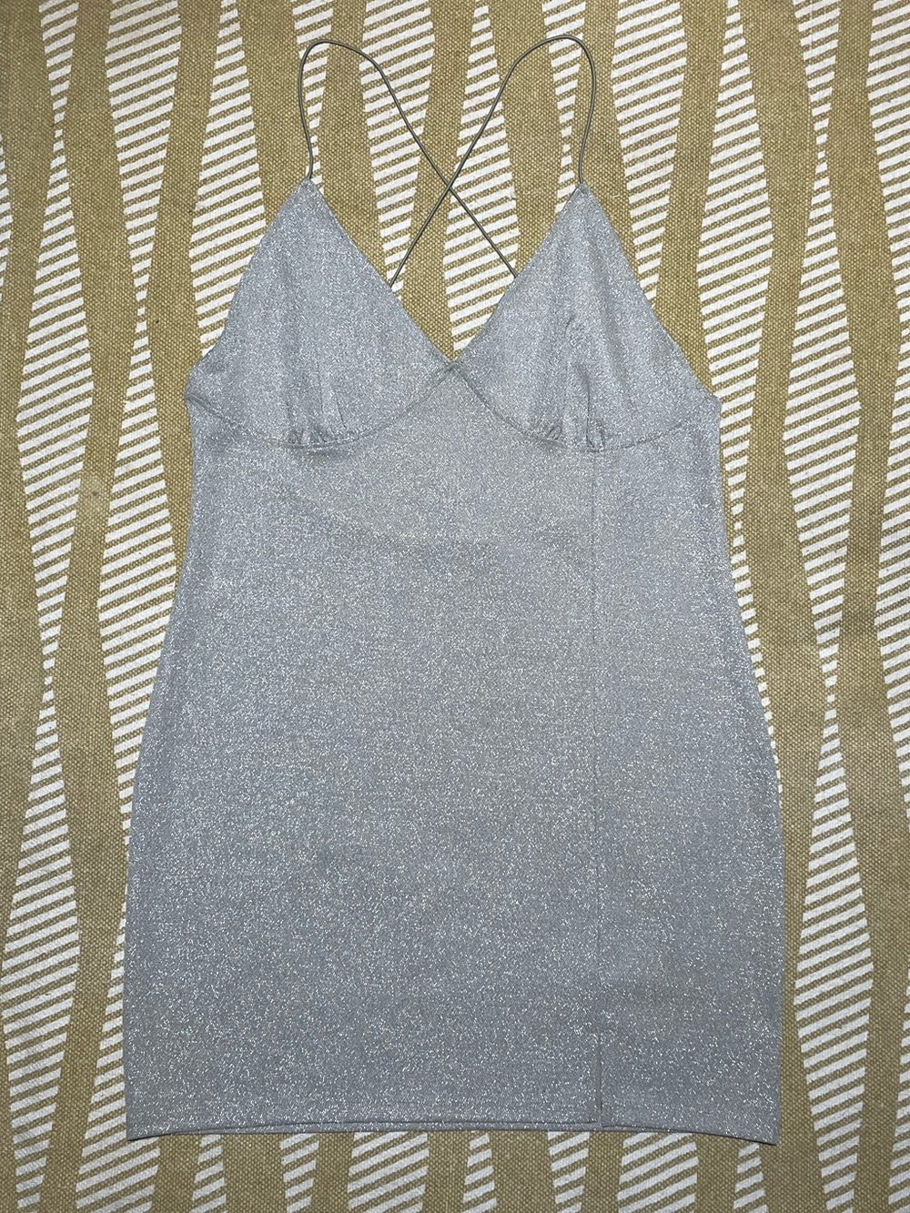 H&M Champagne Silver Sparkle Mini Dress Crisscross Back – Size XL NWoT